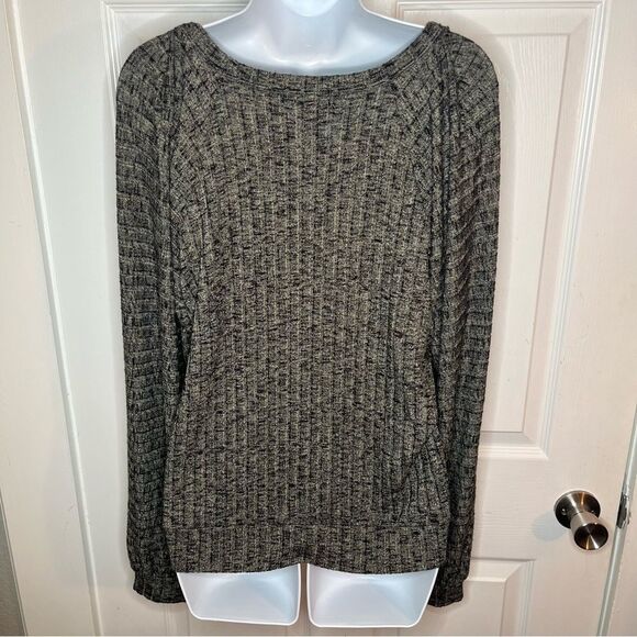 Michael Stars Black Marled Balloon Sleeve Heathered Polly Knit Square Neck Top M - Picture 10 of 13